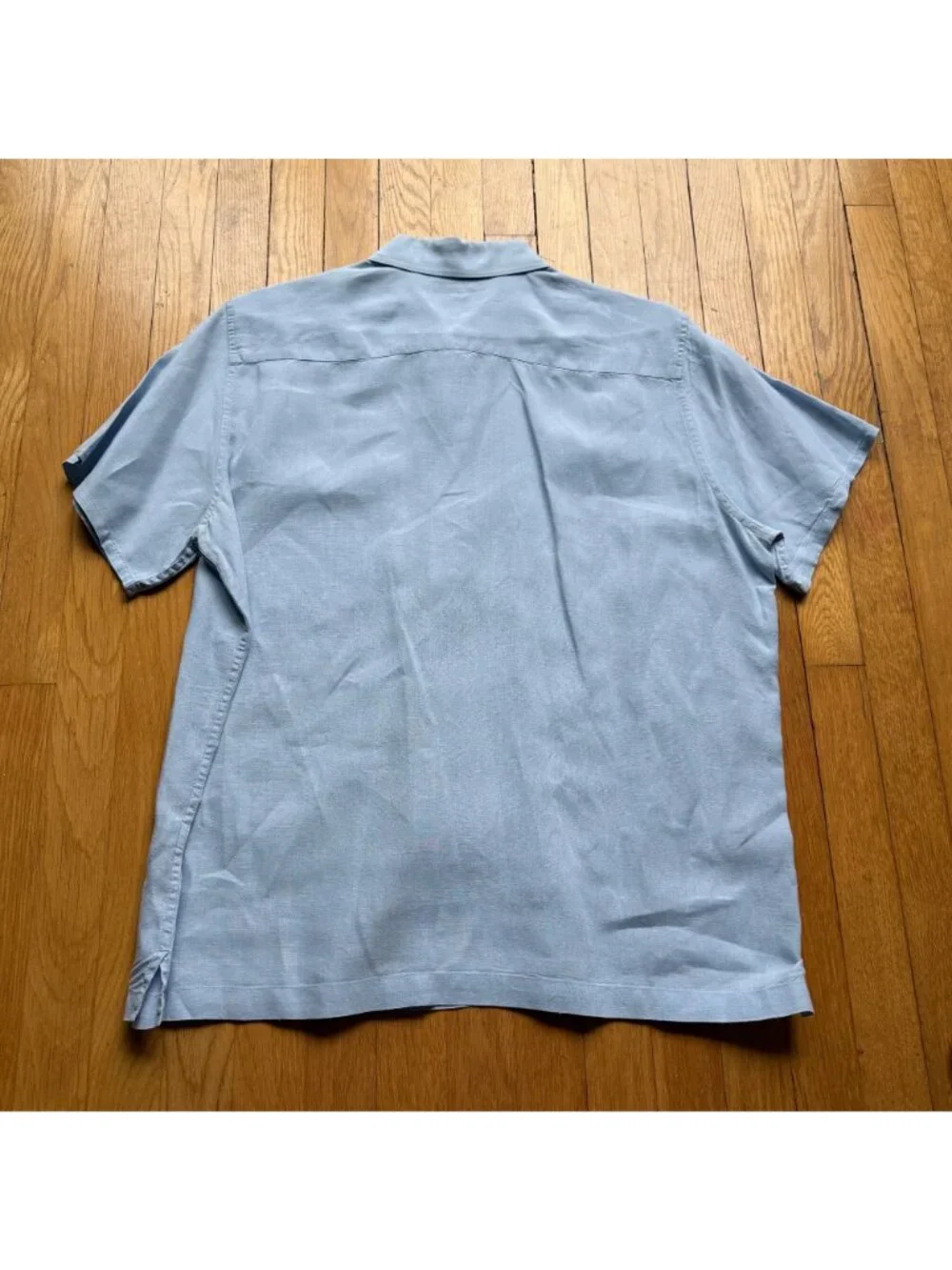 Vintage Banana Republic Size L Blue Linen Button-Down Short Sleeve Shirt Top